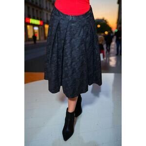 Pink Tartan Womens Inverted Pleated A-Line Textured Black Designer Skirt Size 12